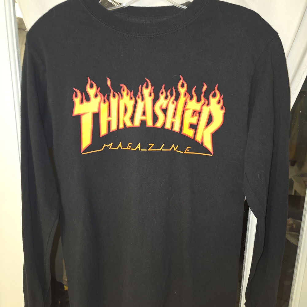 Thrasher Kids Black and Orange Long Sleeve Tee